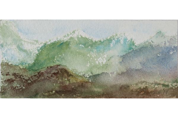 Wish you were Here II, watercolour on Saint Armand, 9x4 in.